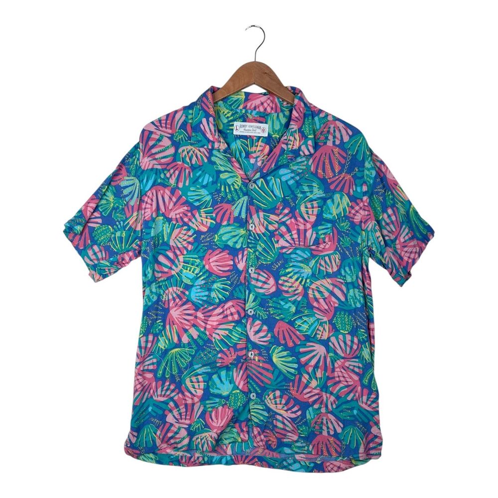 Rowdy Gentleman Shirt Mens Large Blue Hawaiian Floral Short Sleeve Button Front